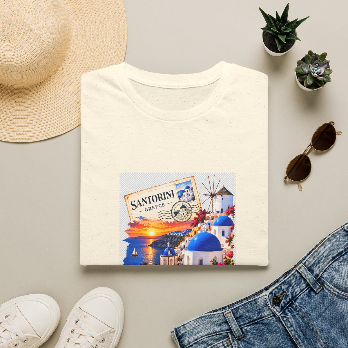 Santorini Greece Vintage Travel T-Shirt – Scenic Oia Sunset Poster Tee