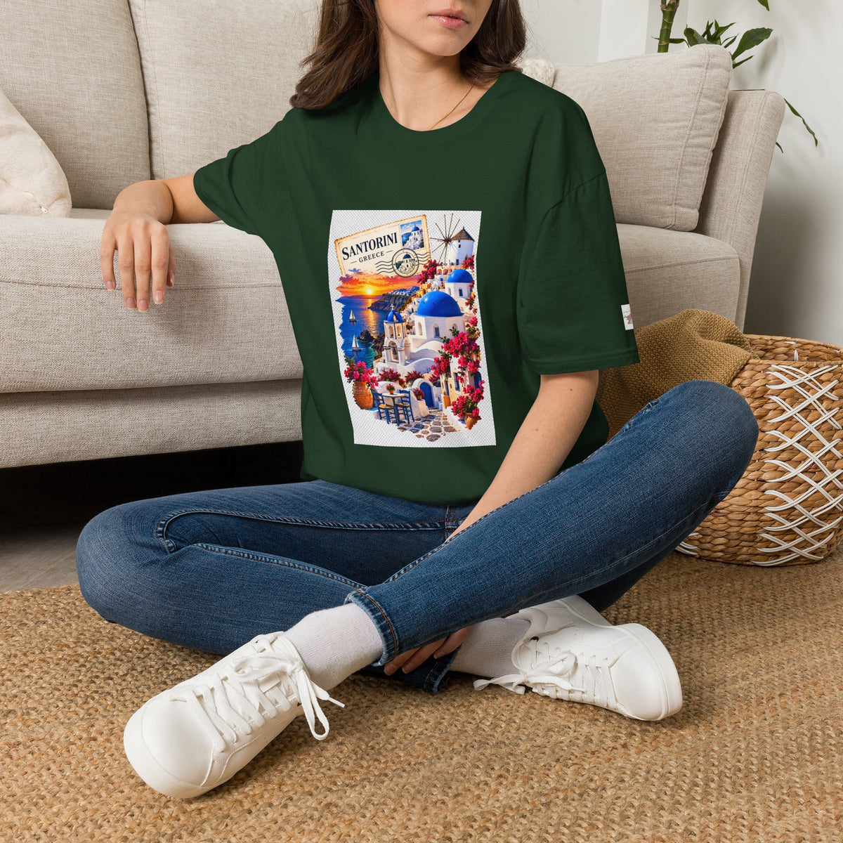 Santorini Greece Vintage Travel T-Shirt – Scenic Oia Sunset Poster Tee