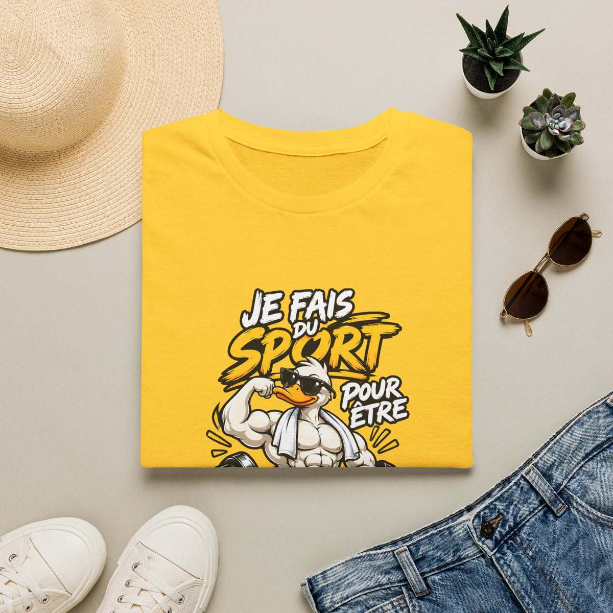 T-Shirt "Je Fais Sport Pour Être Beau Tout Nu" — Funny French Gym Graphic Tee