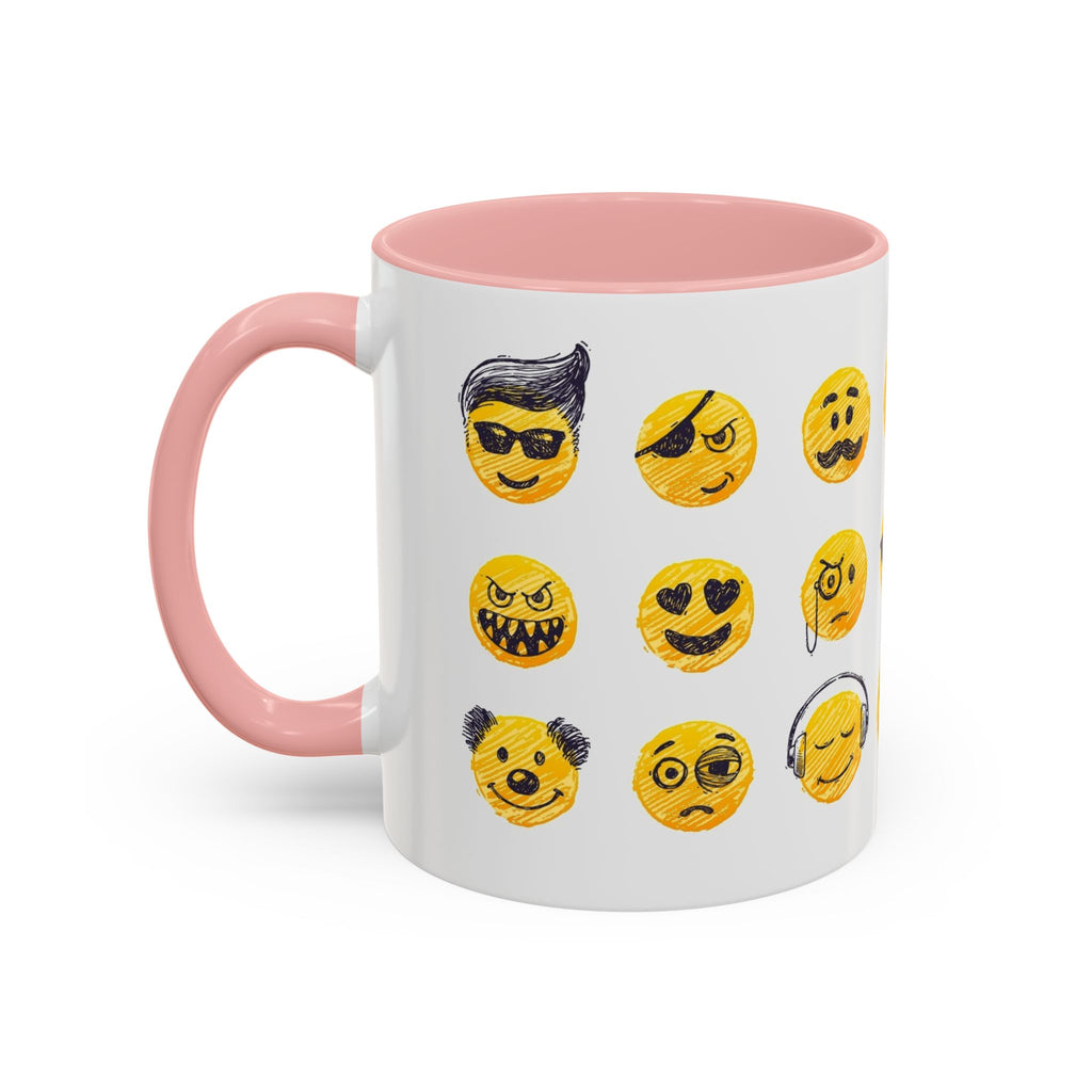Emoji Faces Coffee Mug — Funny Yellow Emoji Pattern Accent Mug (11/15oz)