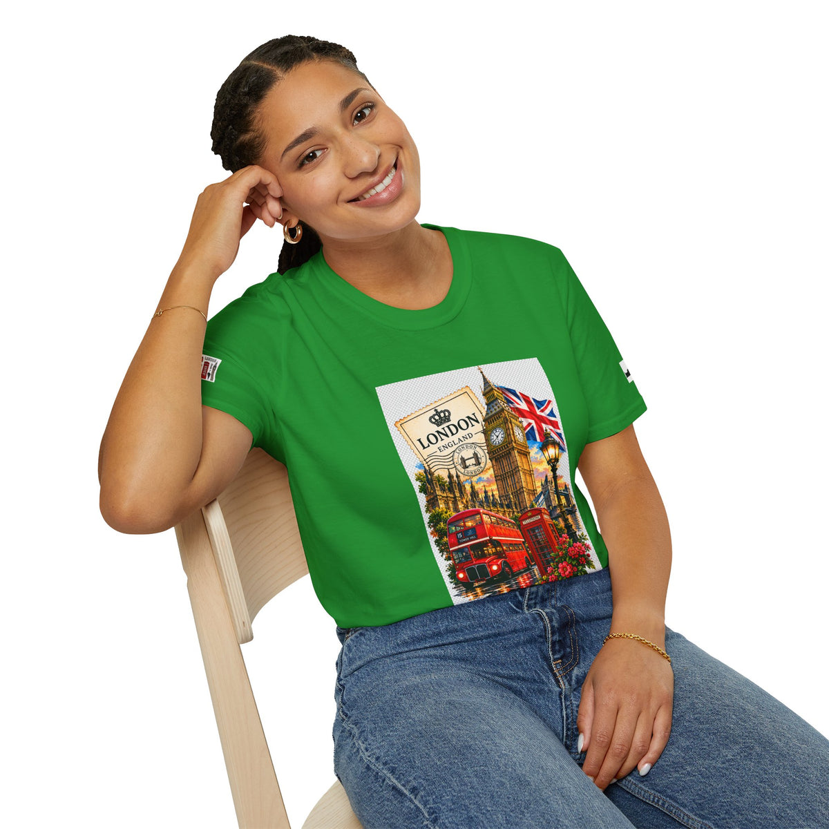 London Vintage Collage T-Shirt — Big Ben, Red Bus & Union Jack Tee