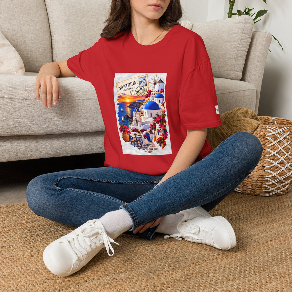 Santorini Greece Vintage Travel T-Shirt – Scenic Oia Sunset Poster Tee