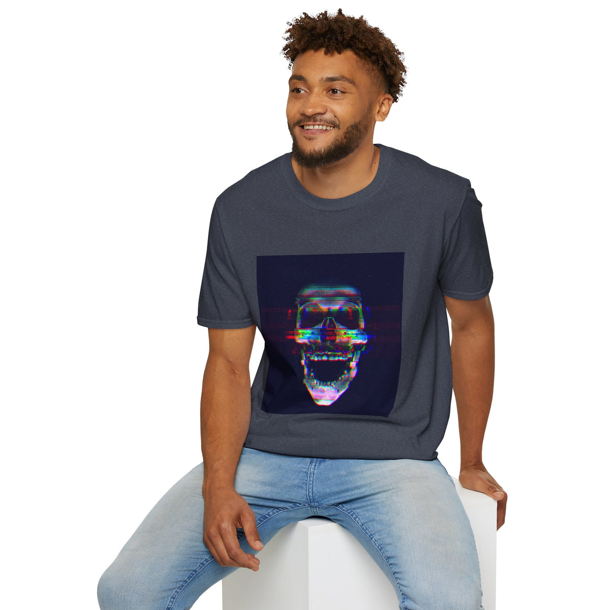 Glitch Neon Skull T-Shirt — Cyberpunk Retro Horror Tee