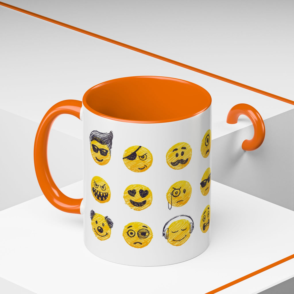 Emoji Faces Coffee Mug — Funny Yellow Emoji Pattern Accent Mug (11/15oz)