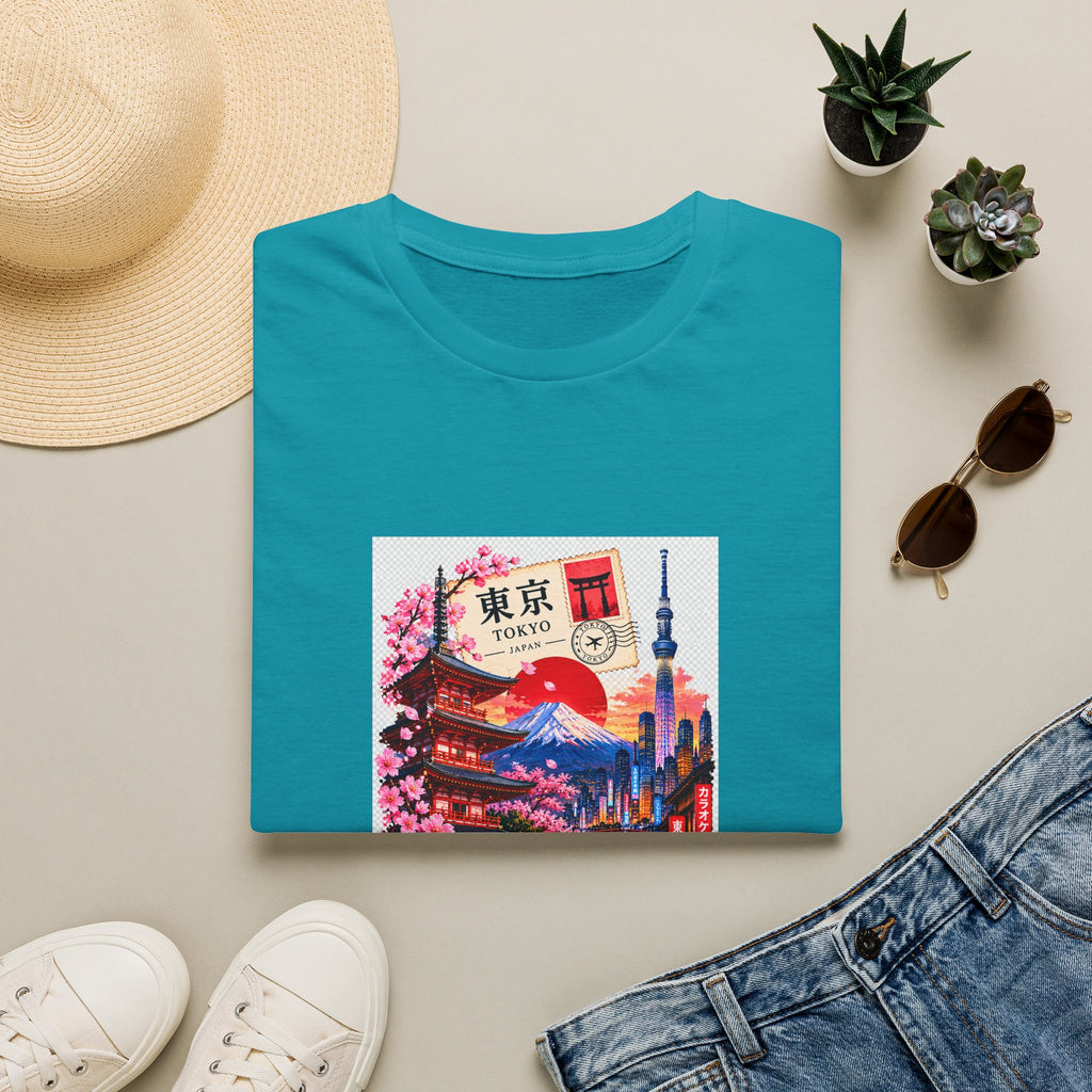Tokyo Sakura Illustration T-Shirt — Vintage Mount Fuji & Cherry Blossom Graphic