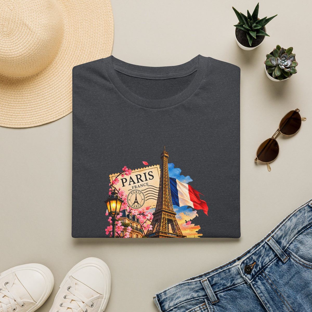 Paris Eiffel Tower Vintage Floral T-Shirt