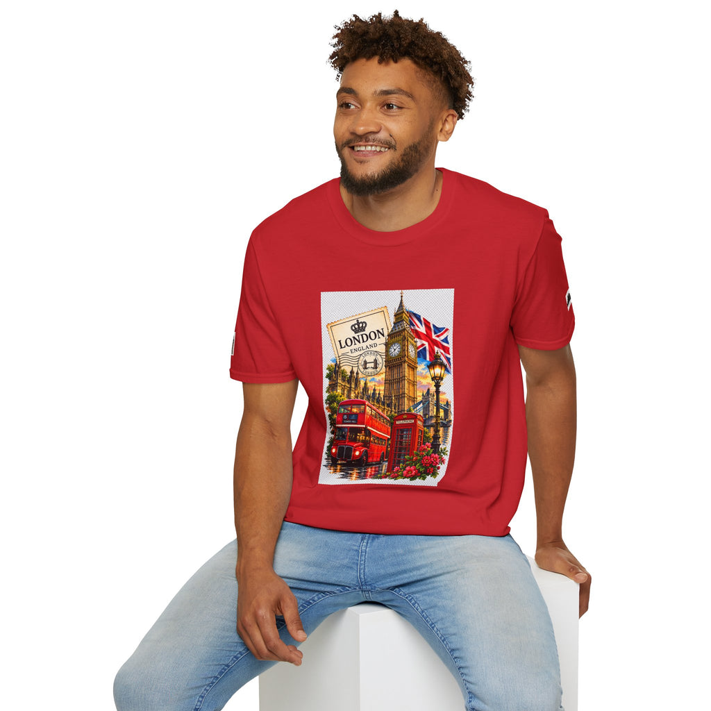London Vintage Collage T-Shirt — Big Ben, Red Bus & Union Jack Tee
