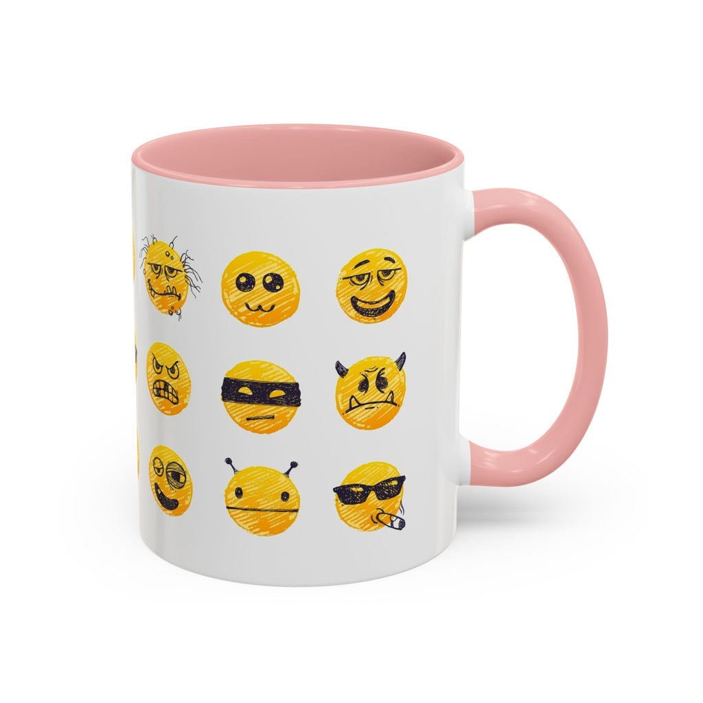 Emoji Faces Coffee Mug — Funny Yellow Emoji Pattern Accent Mug (11/15oz)