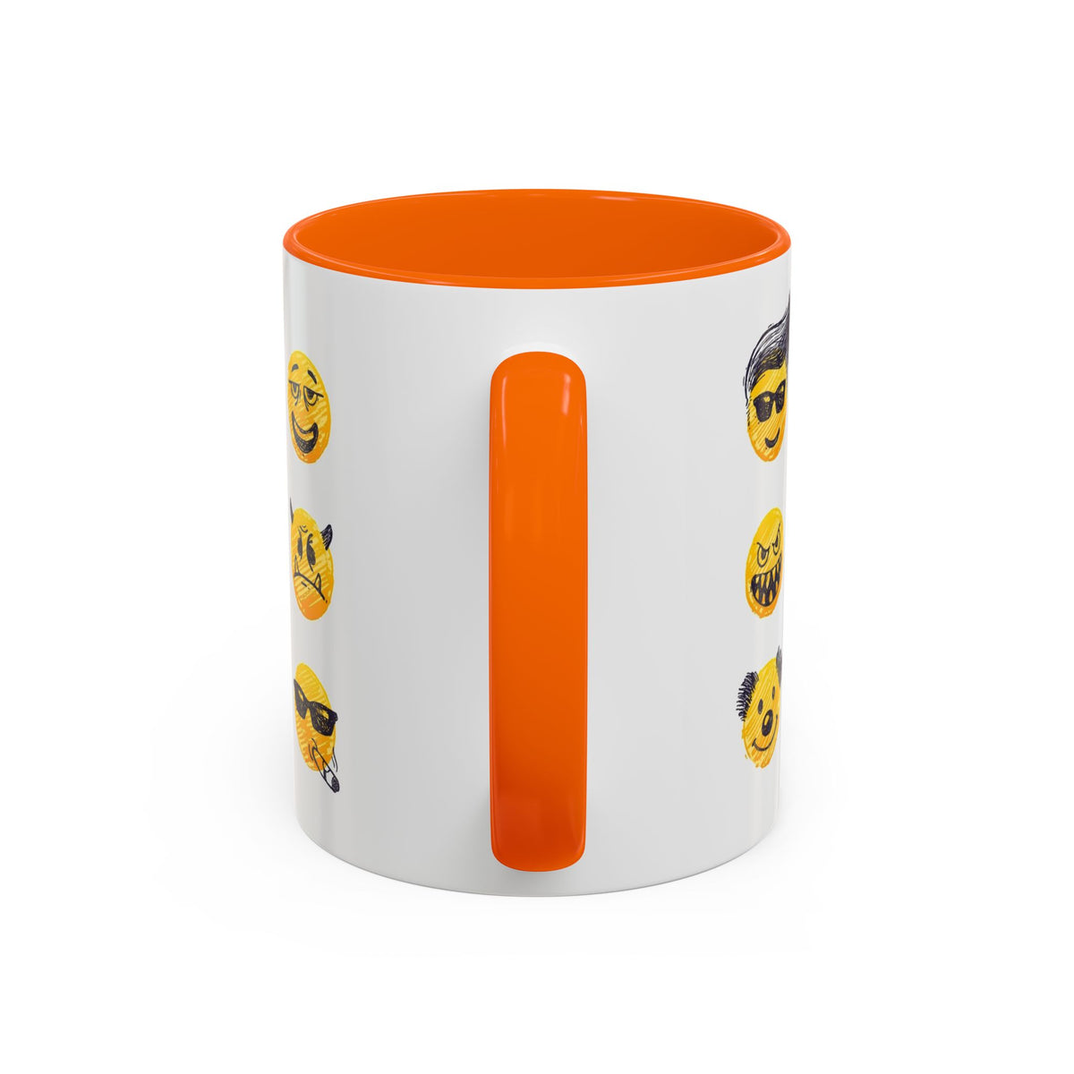 Emoji Faces Coffee Mug — Funny Yellow Emoji Pattern Accent Mug (11/15oz)