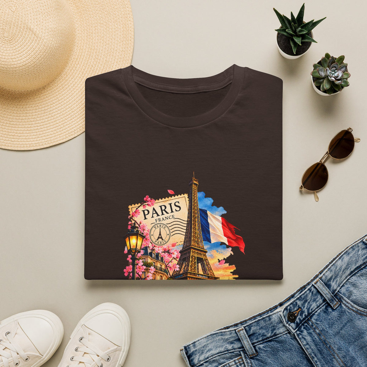 Paris Eiffel Tower Vintage Floral T-Shirt