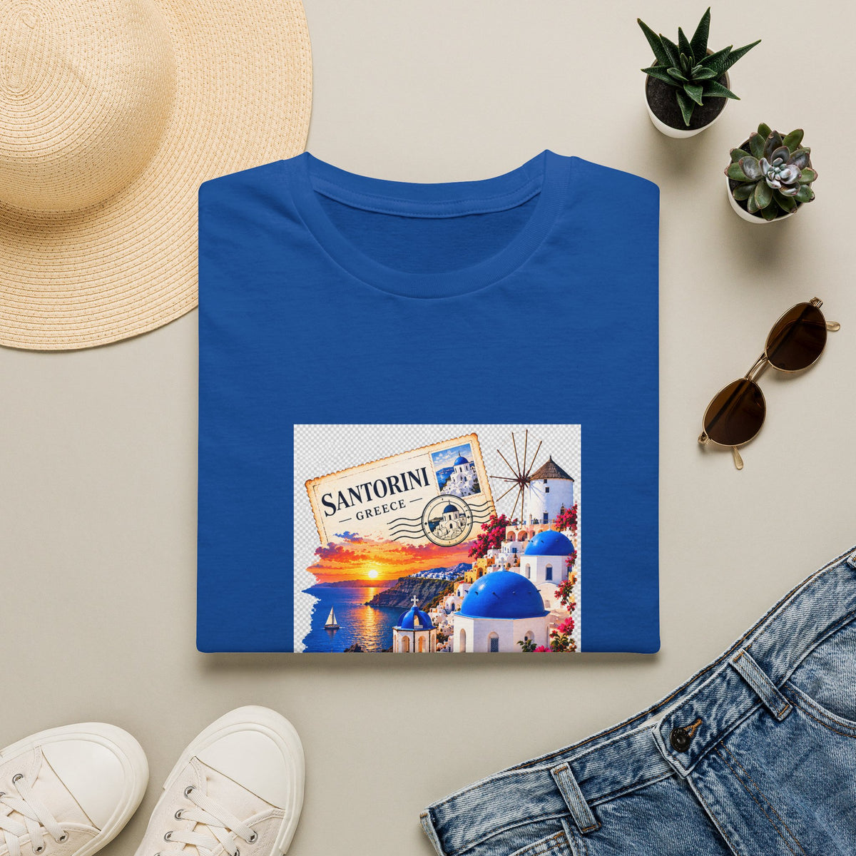 Santorini Greece Vintage Travel T-Shirt – Scenic Oia Sunset Poster Tee