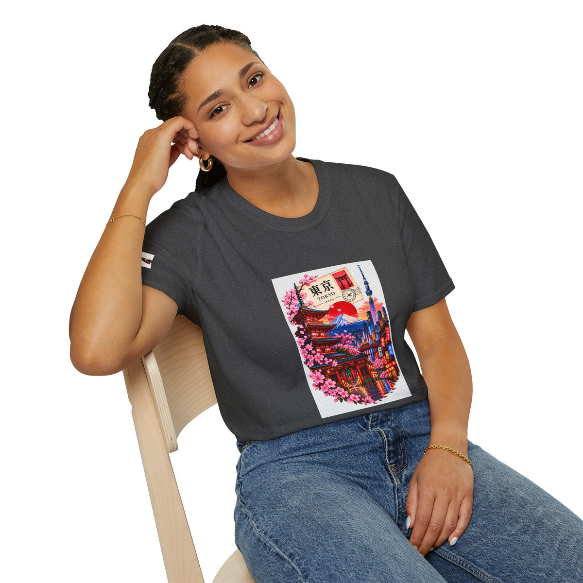 Tokyo Sakura Illustration T-Shirt — Vintage Mount Fuji & Cherry Blossom Graphic