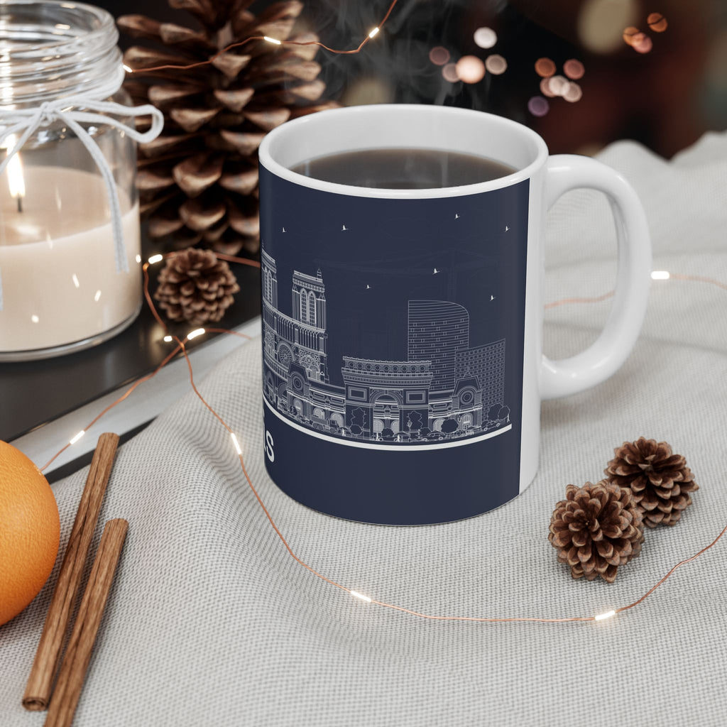 Paris Skyline Ceramic Mug – Nighttime Cityscape Coffee Cup (11oz & 15oz)