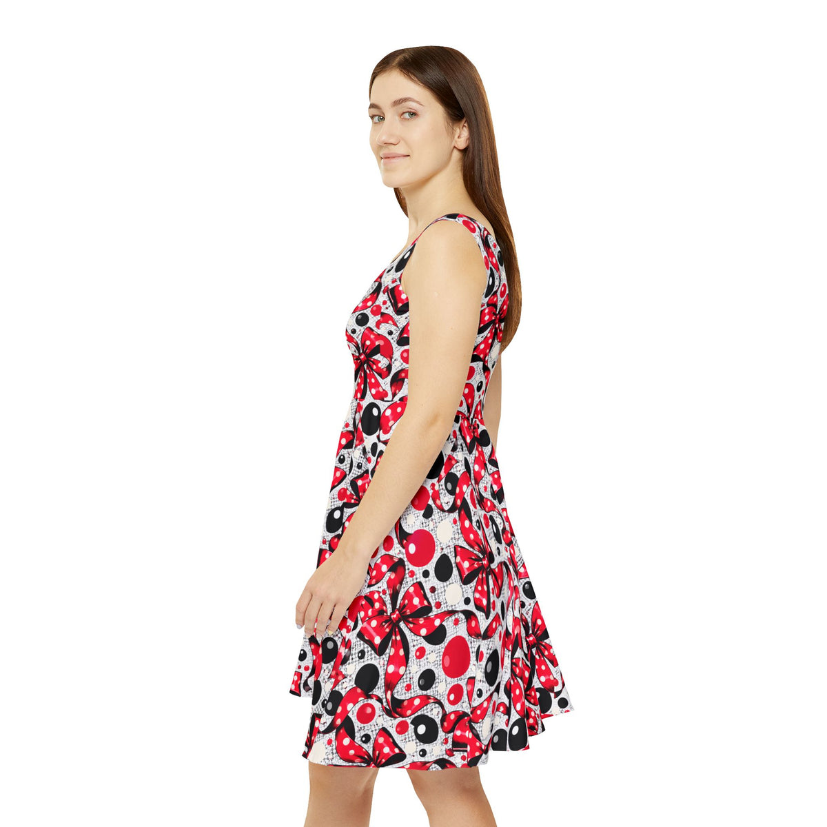 Red & Black Polka Dot Bow Skater Dress — Retro Pinup AOP Women's Dress