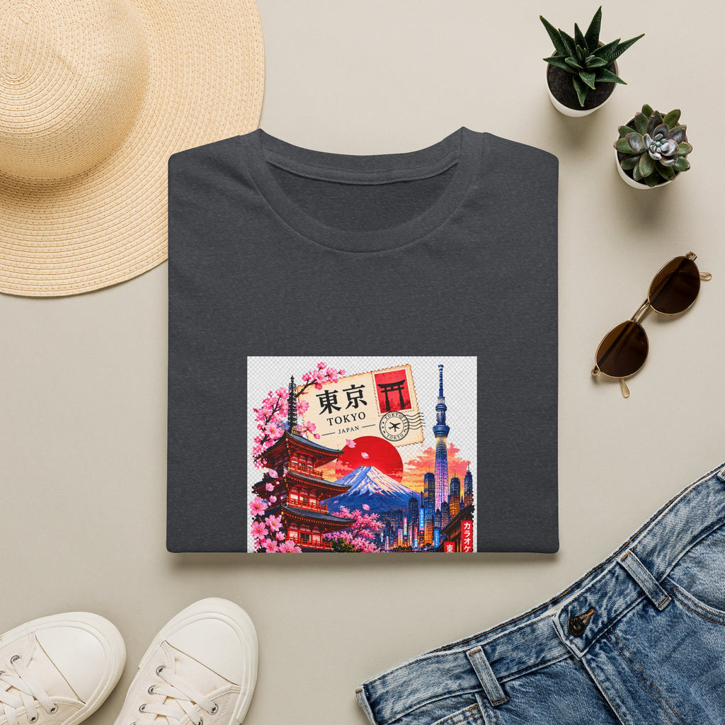 Tokyo Sakura Illustration T-Shirt — Vintage Mount Fuji & Cherry Blossom Graphic