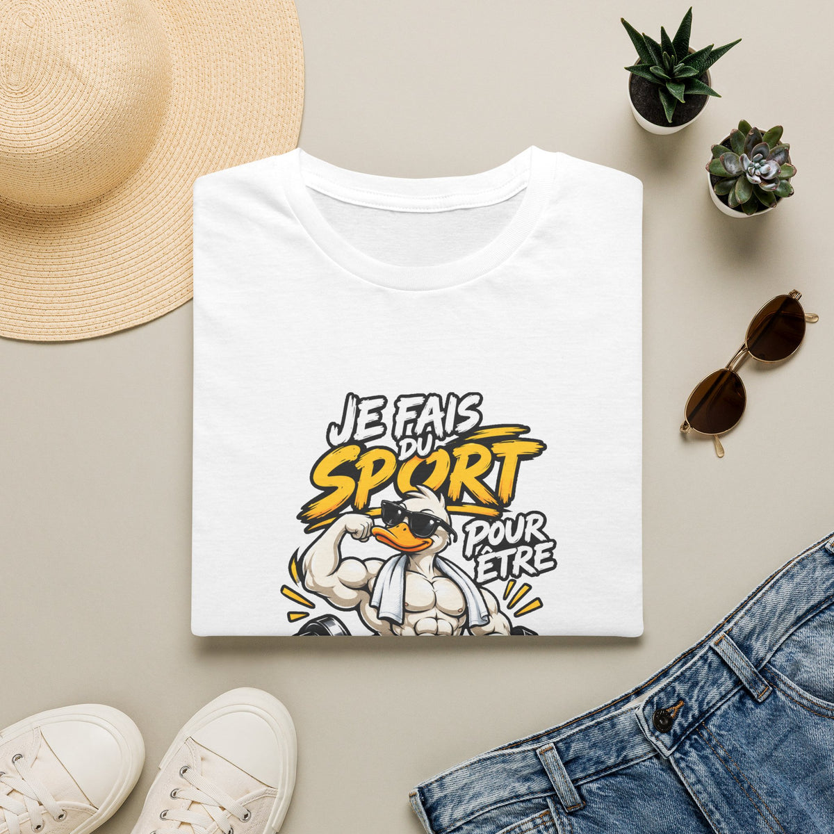 T-Shirt "Je Fais Sport Pour Être Beau Tout Nu" — Funny French Gym Graphic Tee