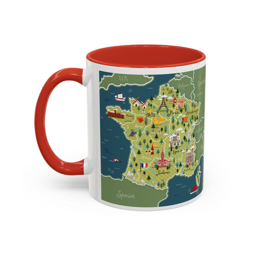 World Map Accent Coffee Mug — Illustrated Italy & Blue World Map Travel Mug (11/15oz)
