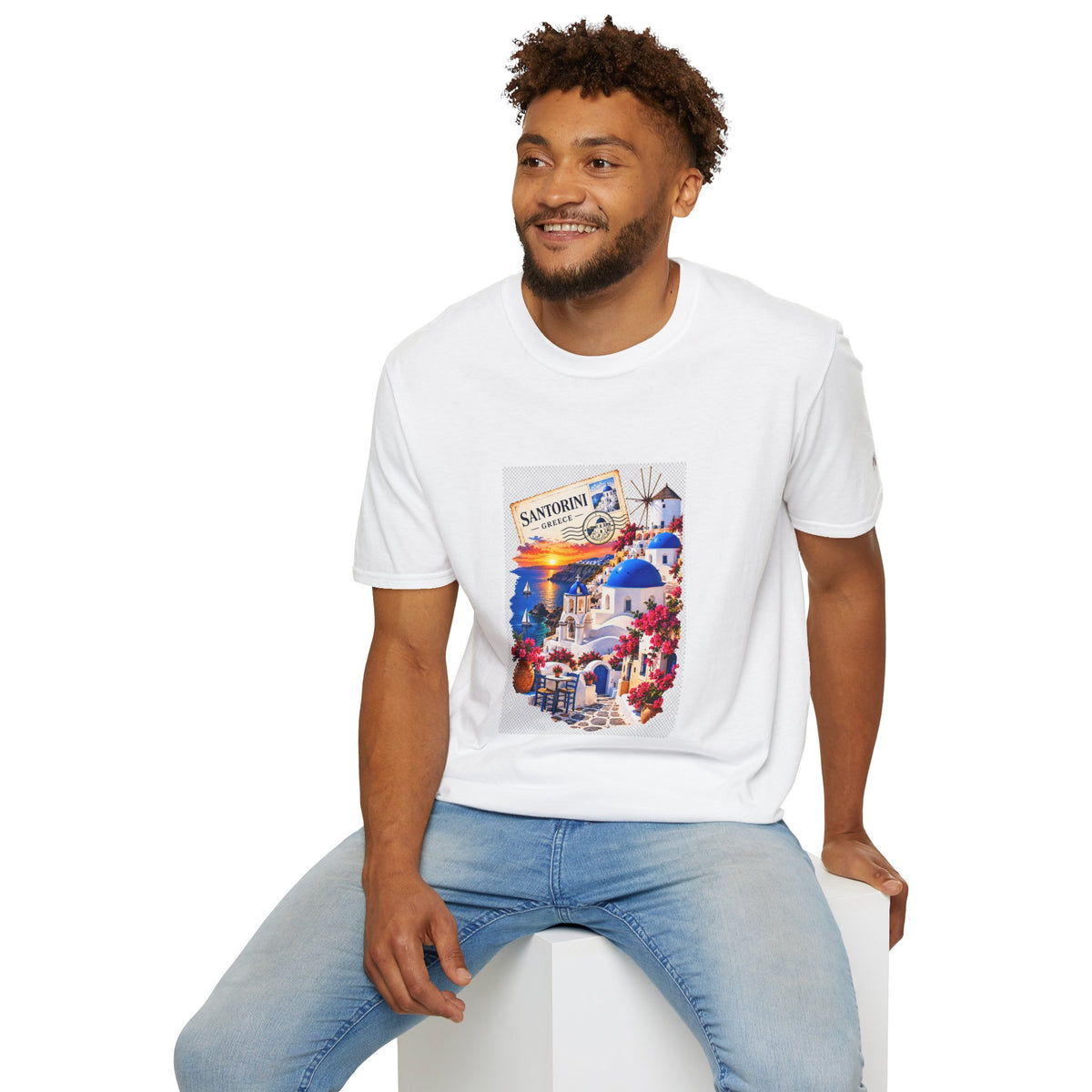 Santorini Greece Vintage Travel T-Shirt – Scenic Oia Sunset Poster Tee