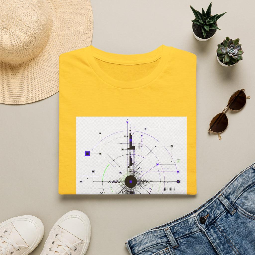 Abstract Tech Compass T-Shirt — Geometric Cyberpunk Graphic Tee