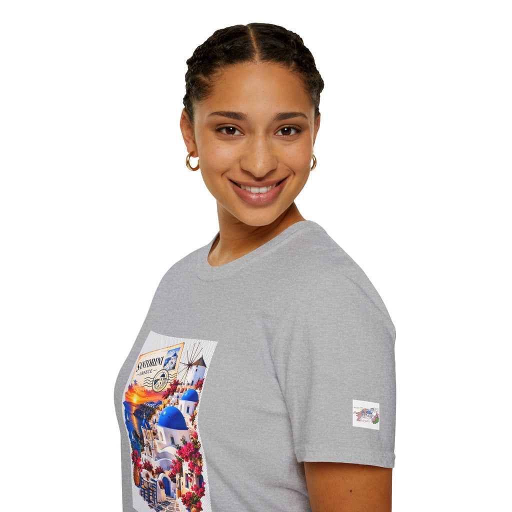 Santorini Greece Vintage Travel T-Shirt – Scenic Oia Sunset Poster Tee