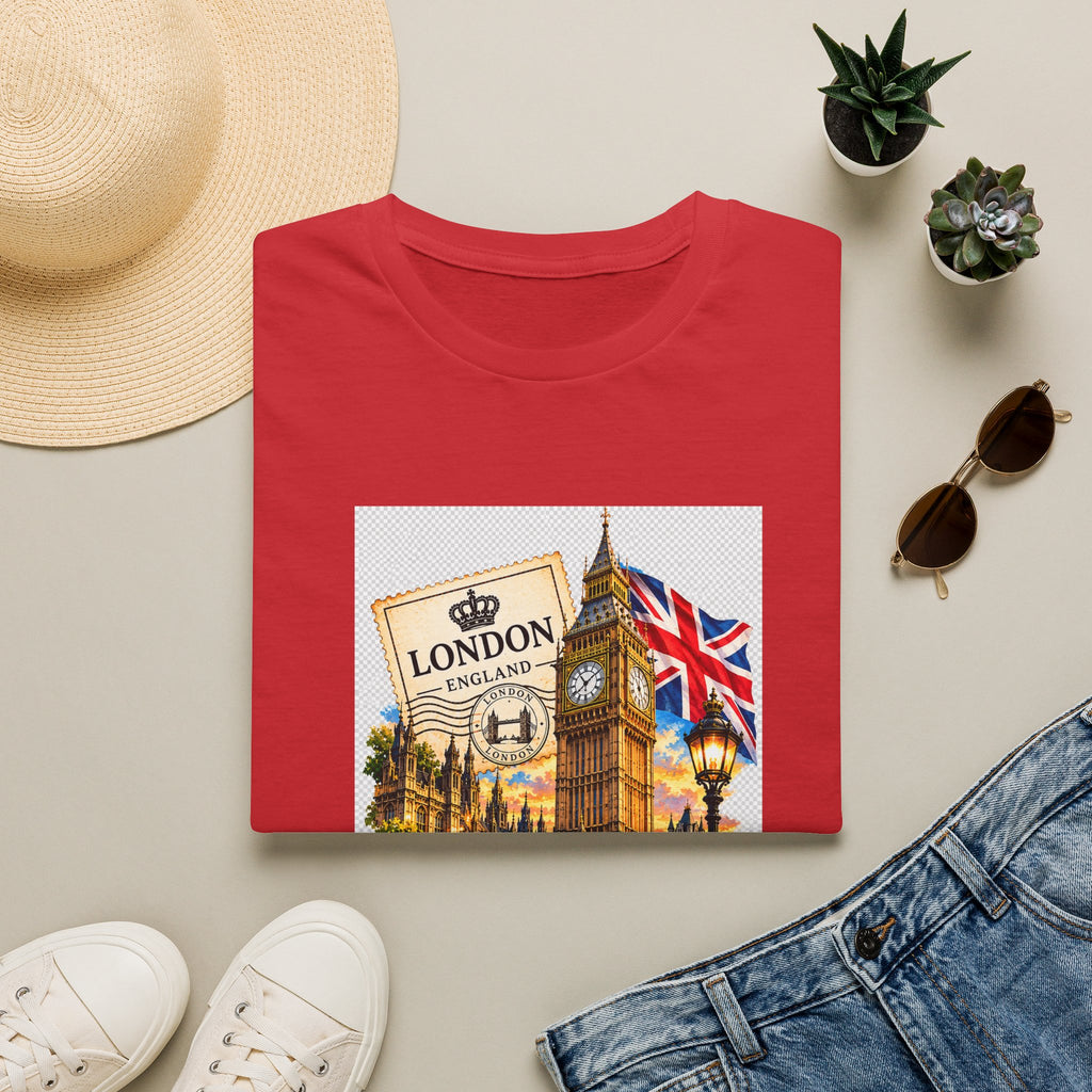 London Vintage Collage T-Shirt — Big Ben, Red Bus & Union Jack Tee