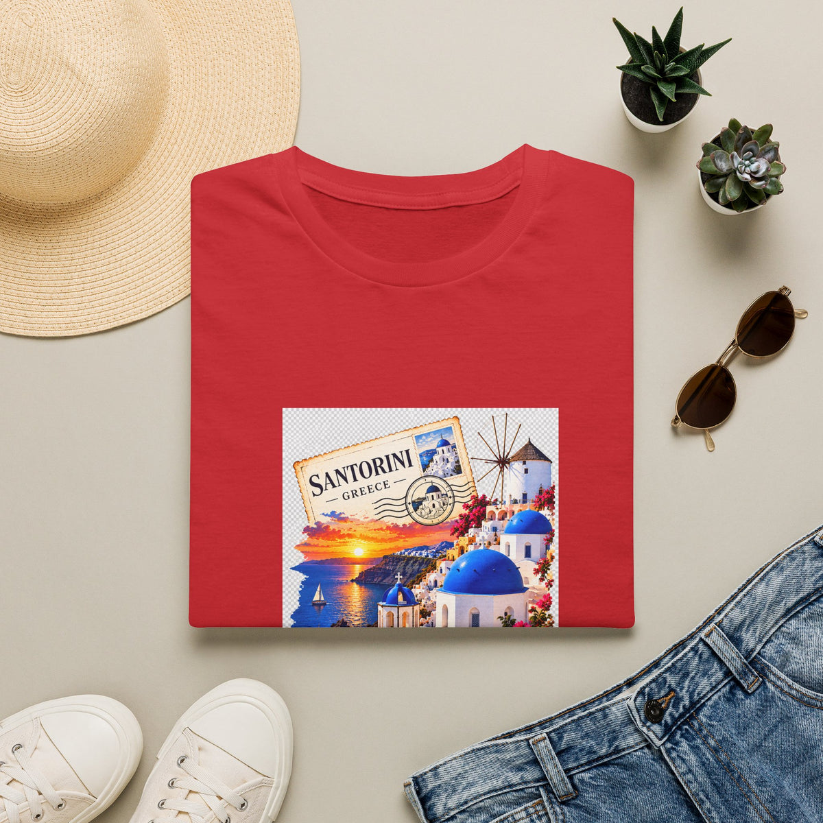 Santorini Greece Vintage Travel T-Shirt – Scenic Oia Sunset Poster Tee