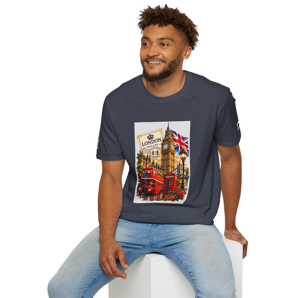 London Vintage Collage T-Shirt — Big Ben, Red Bus & Union Jack Tee