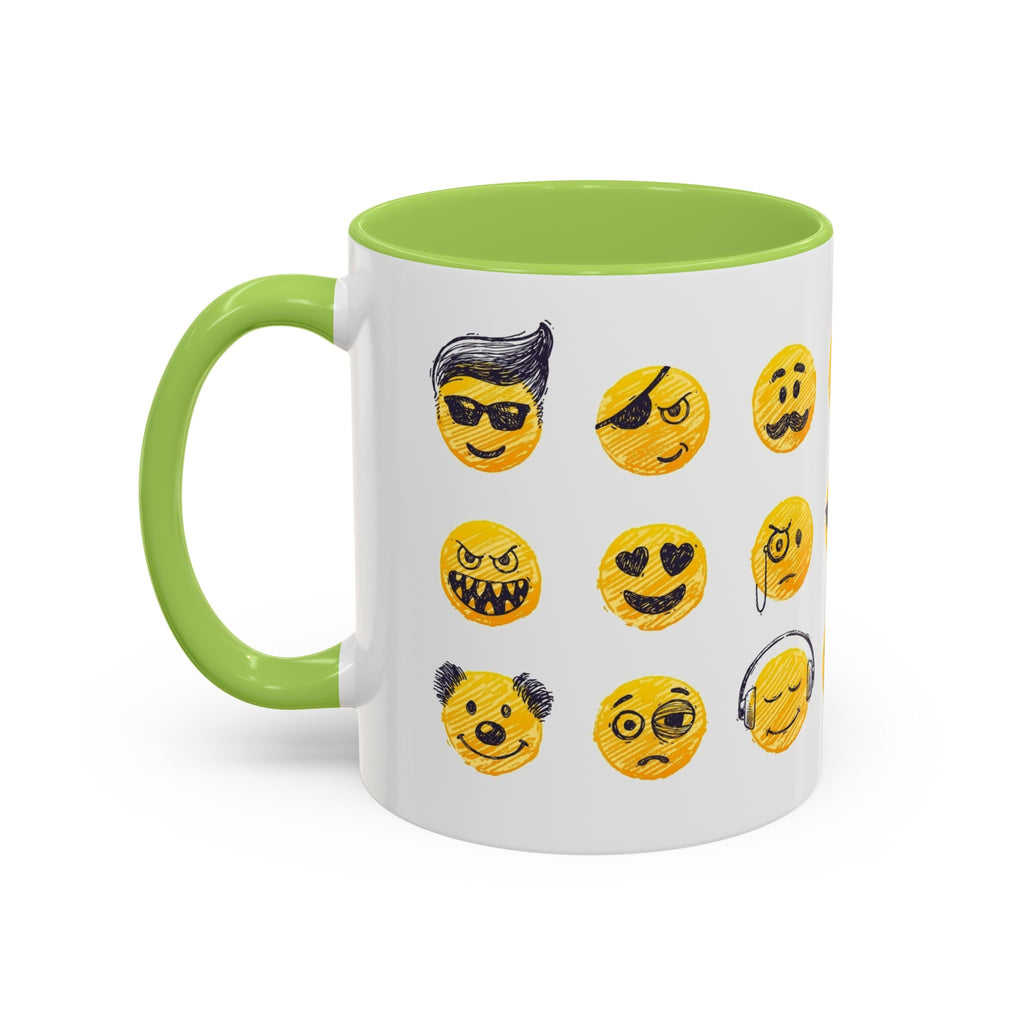 Emoji Faces Coffee Mug — Funny Yellow Emoji Pattern Accent Mug (11/15oz)
