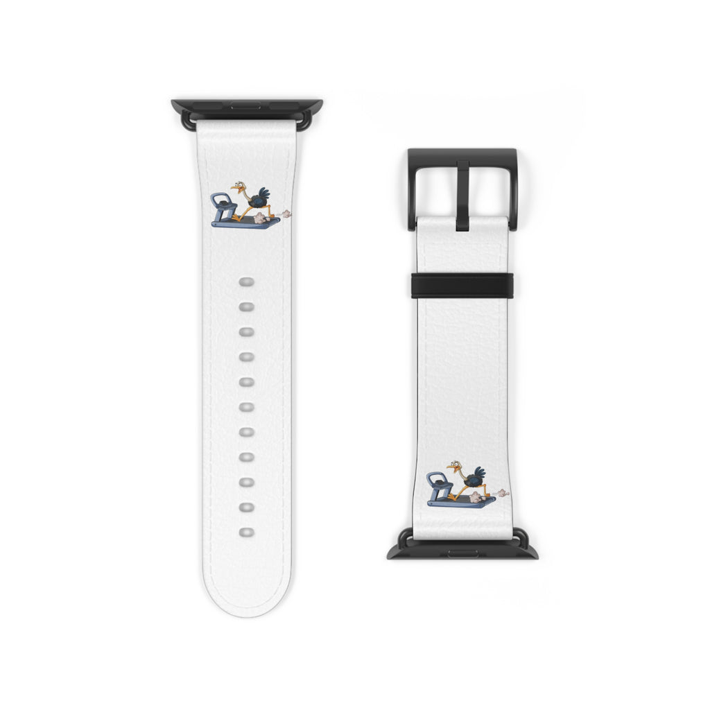 White Leather Watch Band with Minimal Dog on Skateboard Design