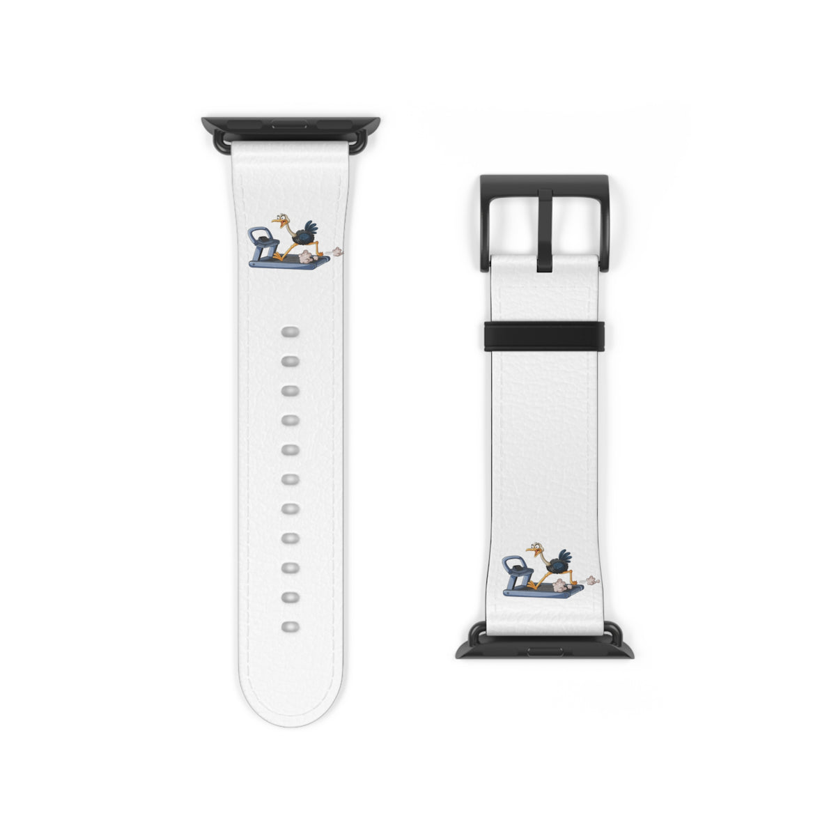 White Leather Watch Band with Minimal Dog on Skateboard Design