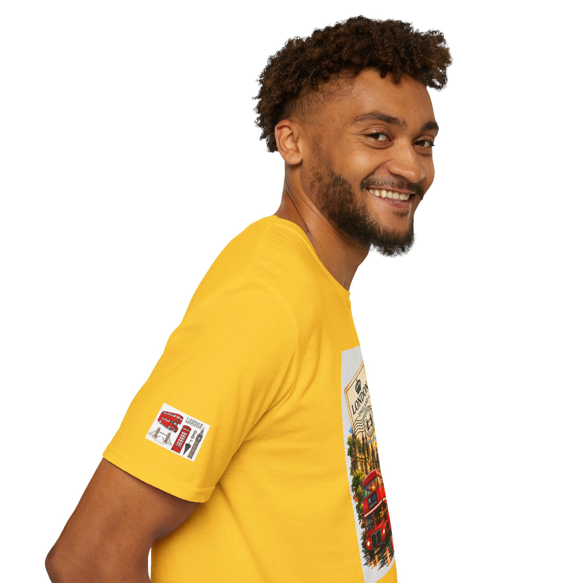 London Vintage Collage T-Shirt — Big Ben, Red Bus & Union Jack Tee