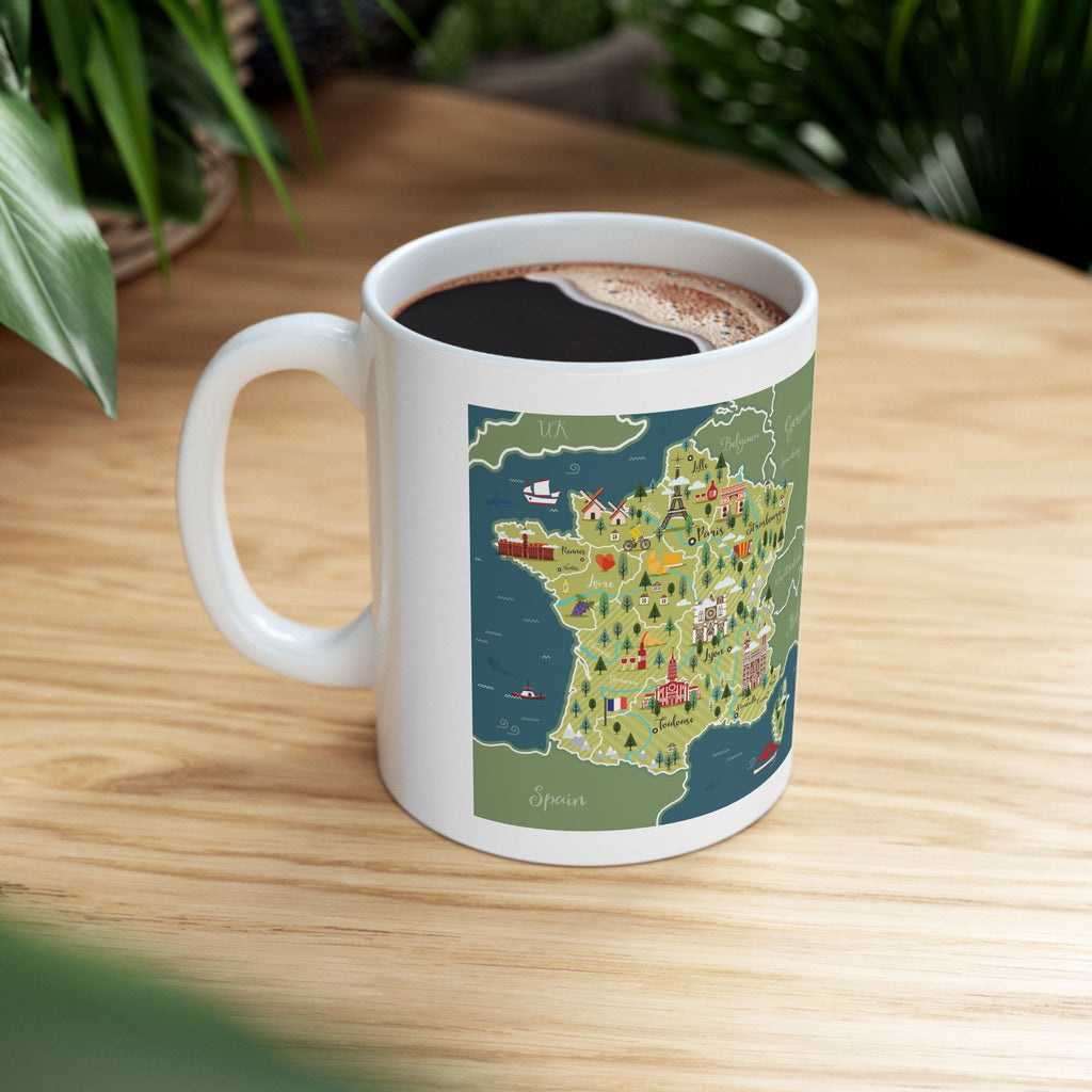 France Landmark Map Ceramic Mug — Illustrated Travel Map Gift (11oz & 15oz)