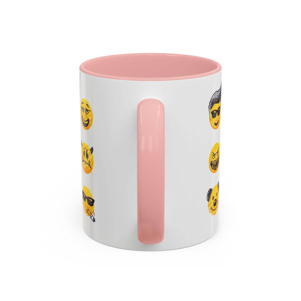 Emoji Faces Coffee Mug — Funny Yellow Emoji Pattern Accent Mug (11/15oz)
