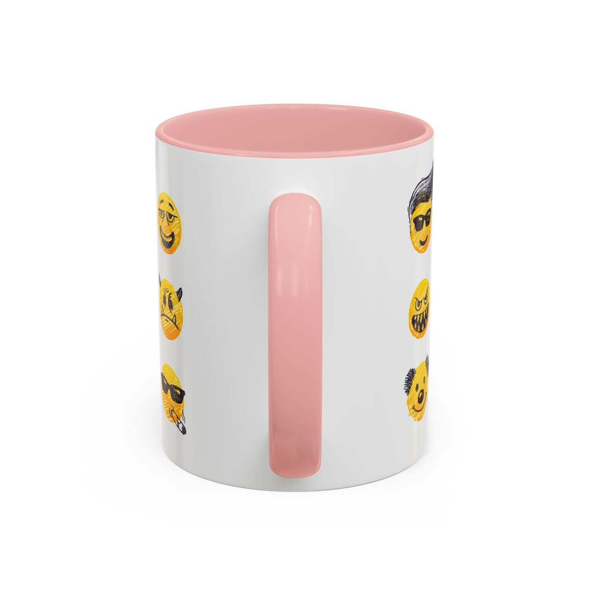 Emoji Faces Coffee Mug — Funny Yellow Emoji Pattern Accent Mug (11/15oz)
