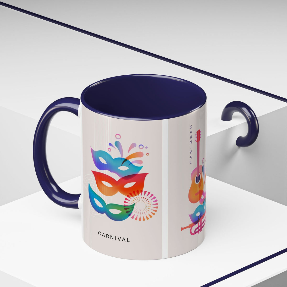 Carnival Music Accent Coffee Mug — Colorful Guitar & Mask 11/15oz
