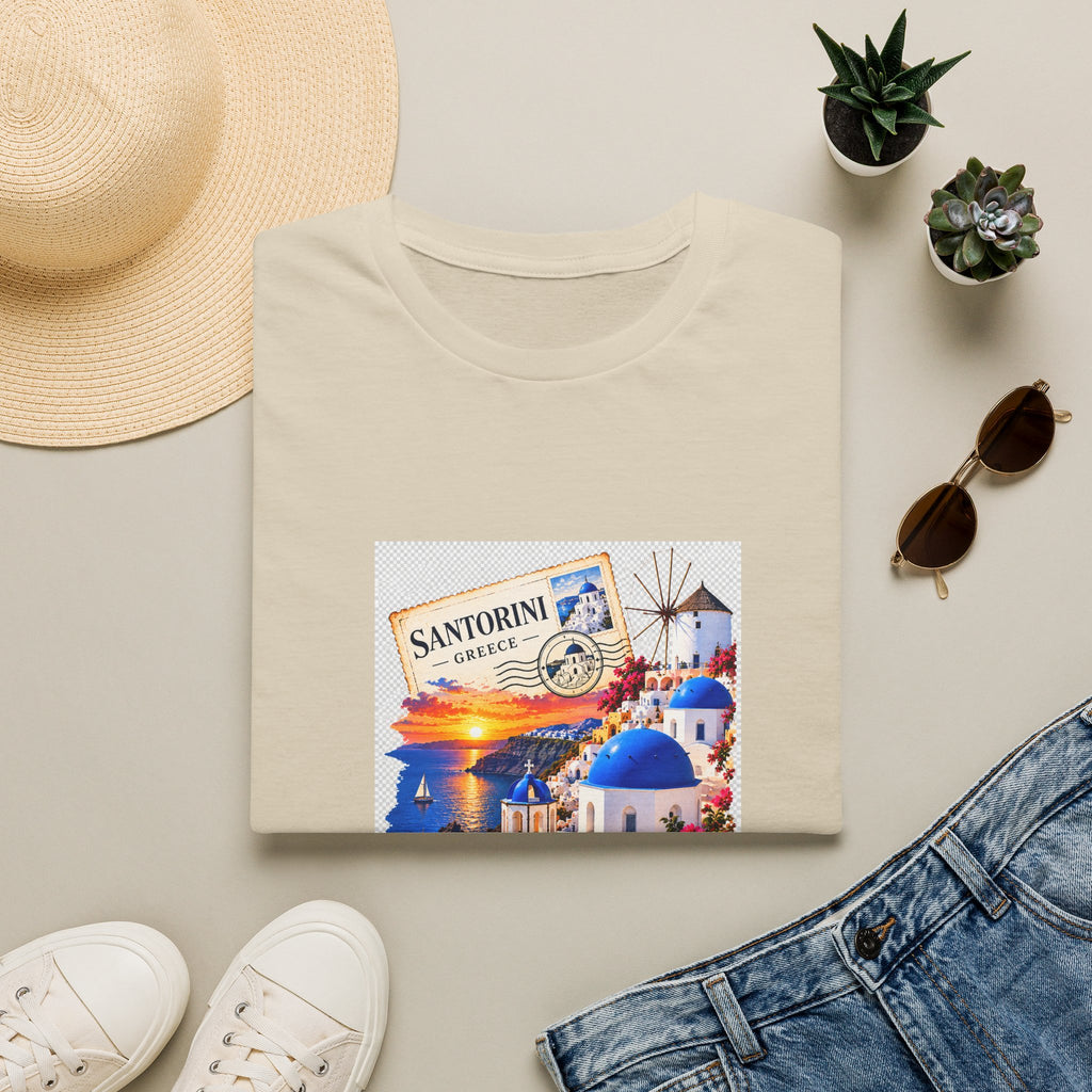 Santorini Greece Vintage Travel T-Shirt – Scenic Oia Sunset Poster Tee