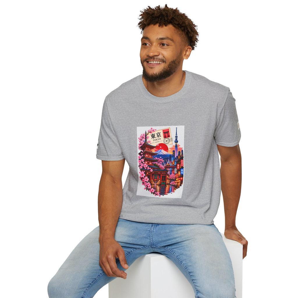 Tokyo Sakura Illustration T-Shirt — Vintage Mount Fuji & Cherry Blossom Graphic
