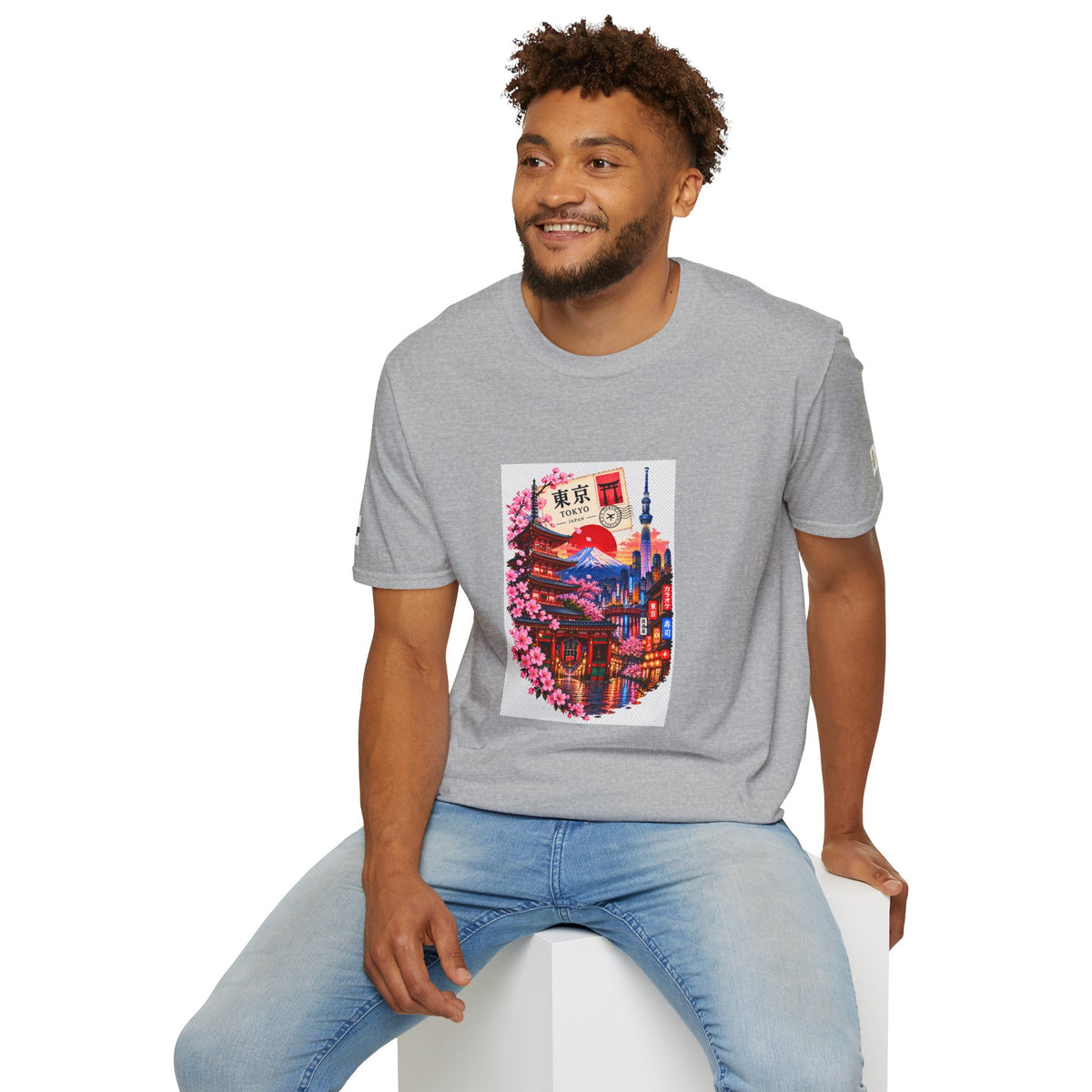 Tokyo Sakura Illustration T-Shirt — Vintage Mount Fuji & Cherry Blossom Graphic