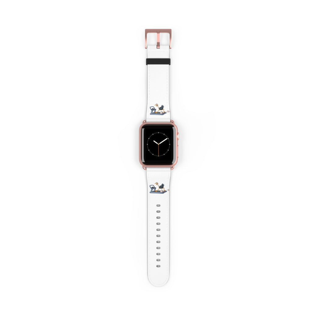 White Leather Watch Band with Minimal Dog on Skateboard Design