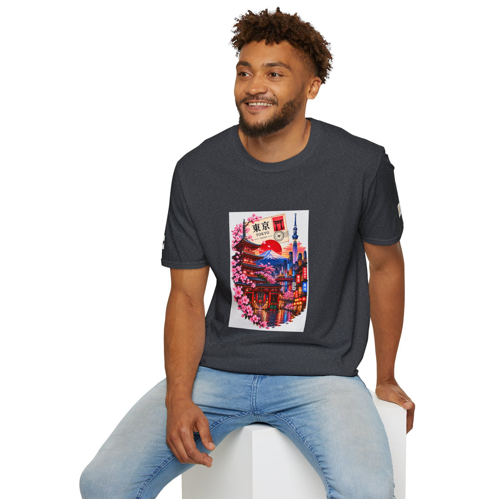 Tokyo Sakura Illustration T-Shirt — Vintage Mount Fuji & Cherry Blossom Graphic