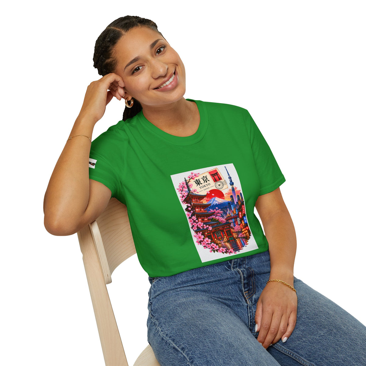 Tokyo Sakura Illustration T-Shirt — Vintage Mount Fuji & Cherry Blossom Graphic