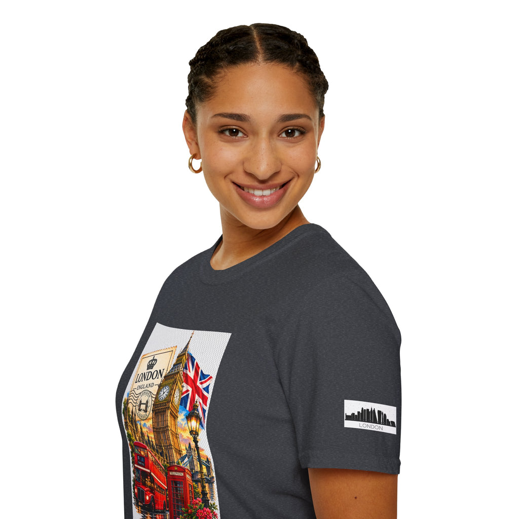 London Vintage Collage T-Shirt — Big Ben, Red Bus & Union Jack Tee