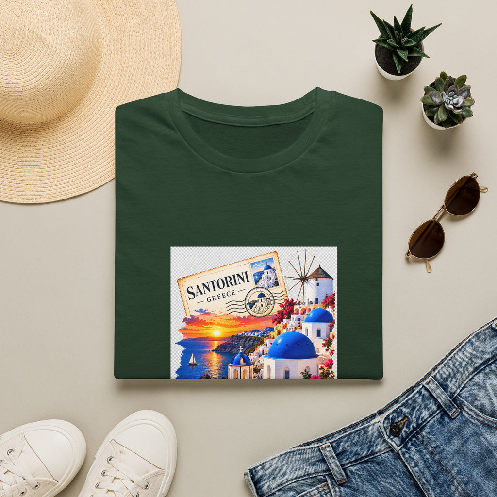 Santorini Greece Vintage Travel T-Shirt – Scenic Oia Sunset Poster Tee