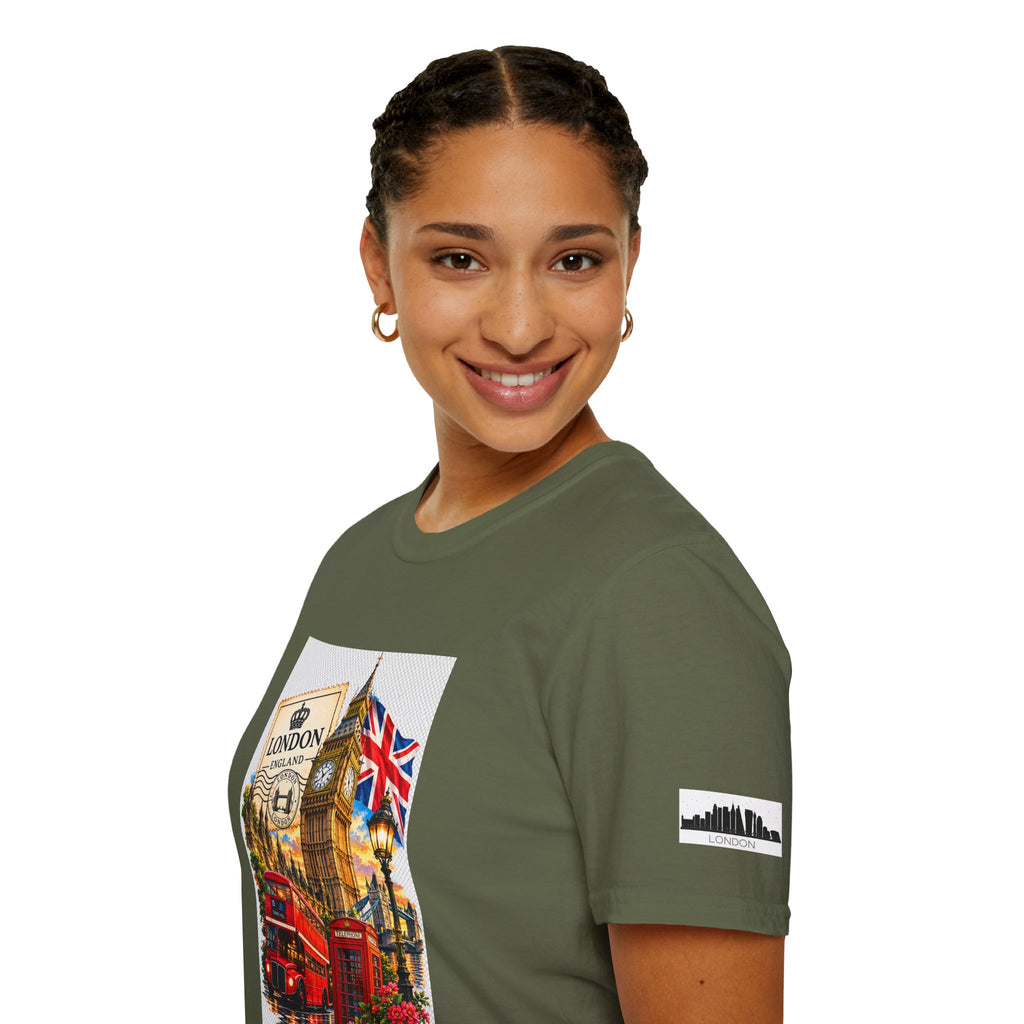 London Vintage Collage T-Shirt — Big Ben, Red Bus & Union Jack Tee