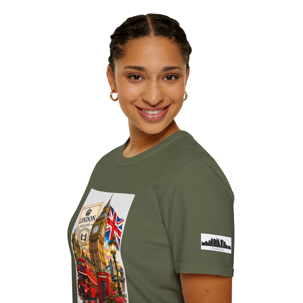 London Vintage Collage T-Shirt — Big Ben, Red Bus & Union Jack Tee