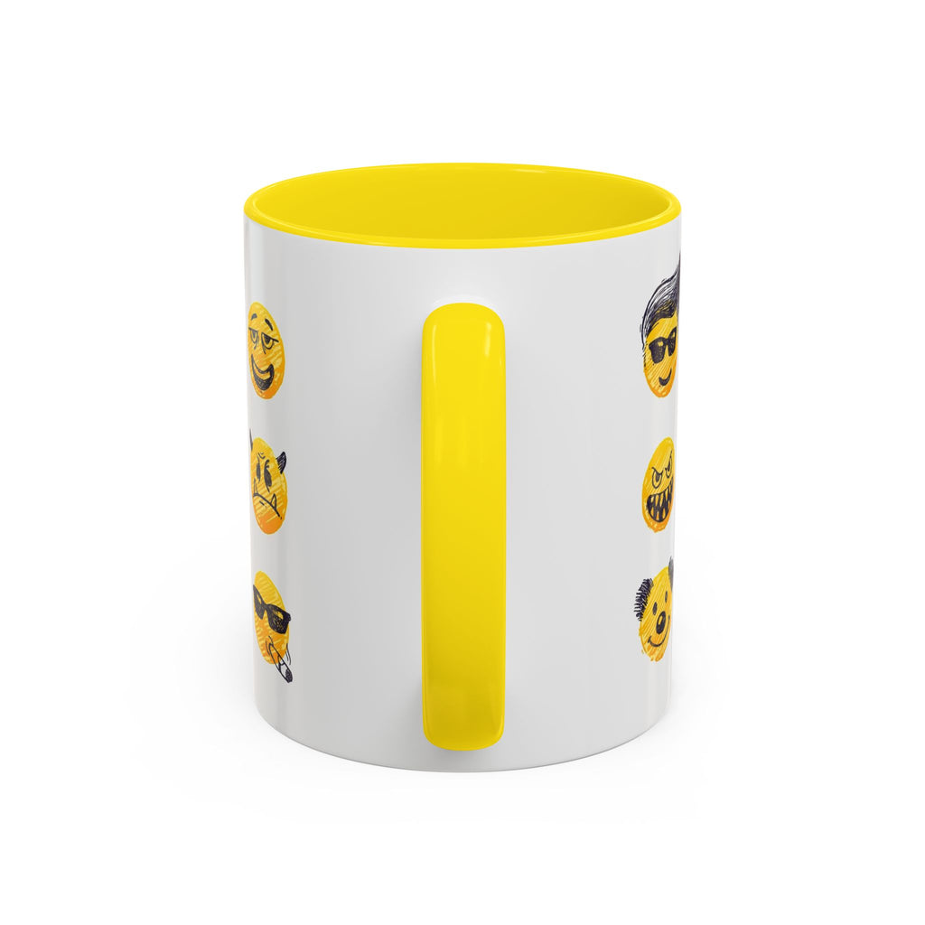 Emoji Faces Coffee Mug — Funny Yellow Emoji Pattern Accent Mug (11/15oz)