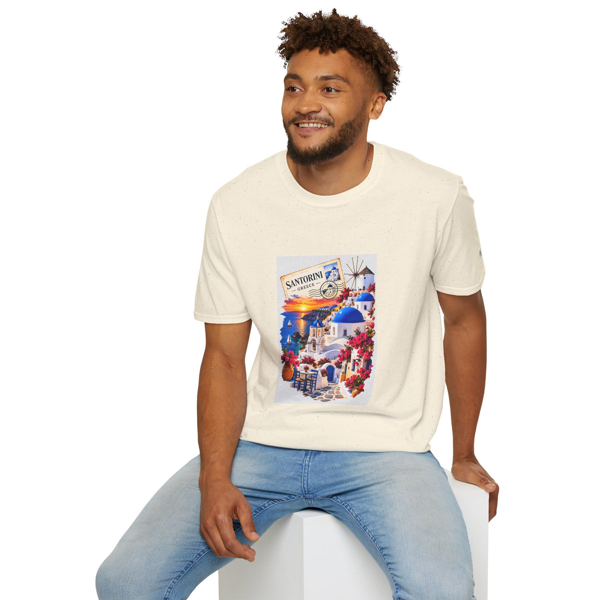 Santorini Greece Vintage Travel T-Shirt – Scenic Oia Sunset Poster Tee