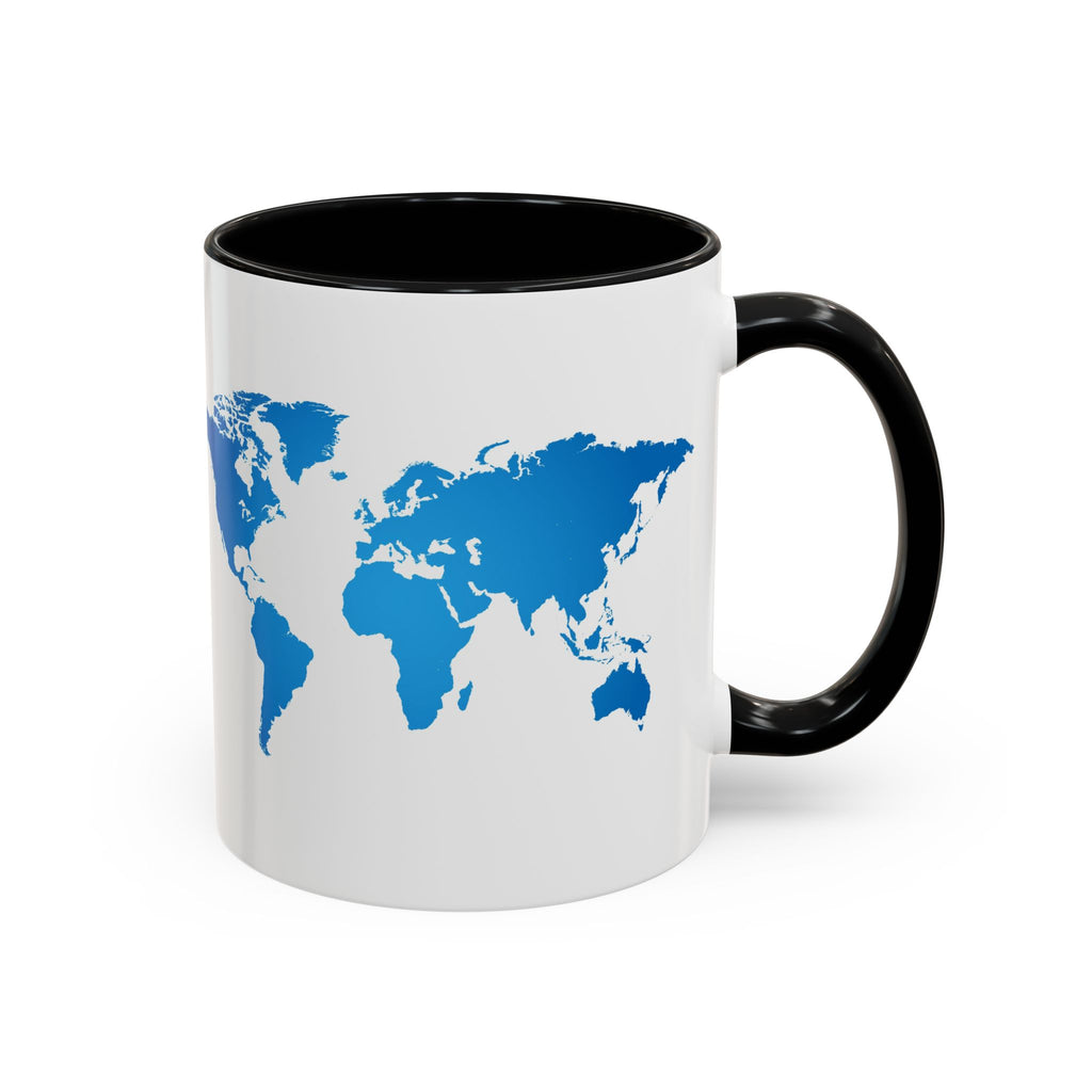 World Map Accent Coffee Mug — Illustrated Italy & Blue World Map Travel Mug (11/15oz)