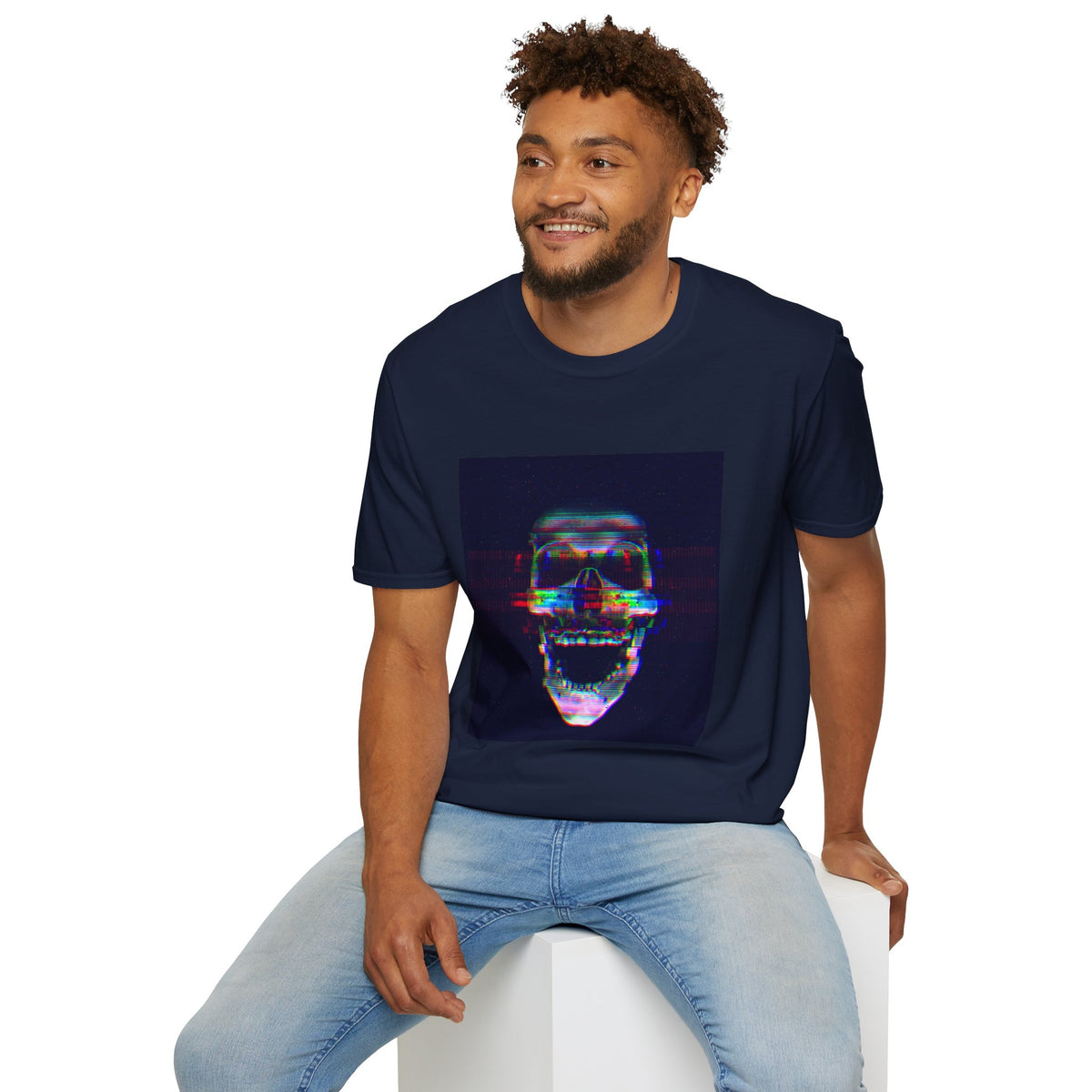 Glitch Neon Skull T-Shirt — Cyberpunk Retro Horror Tee