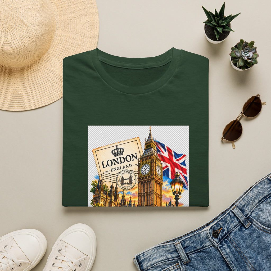 London Vintage Collage T-Shirt — Big Ben, Red Bus & Union Jack Tee